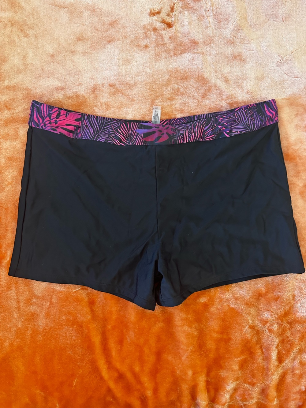 Women's Black Swim Short with Pink Tropical Waistband